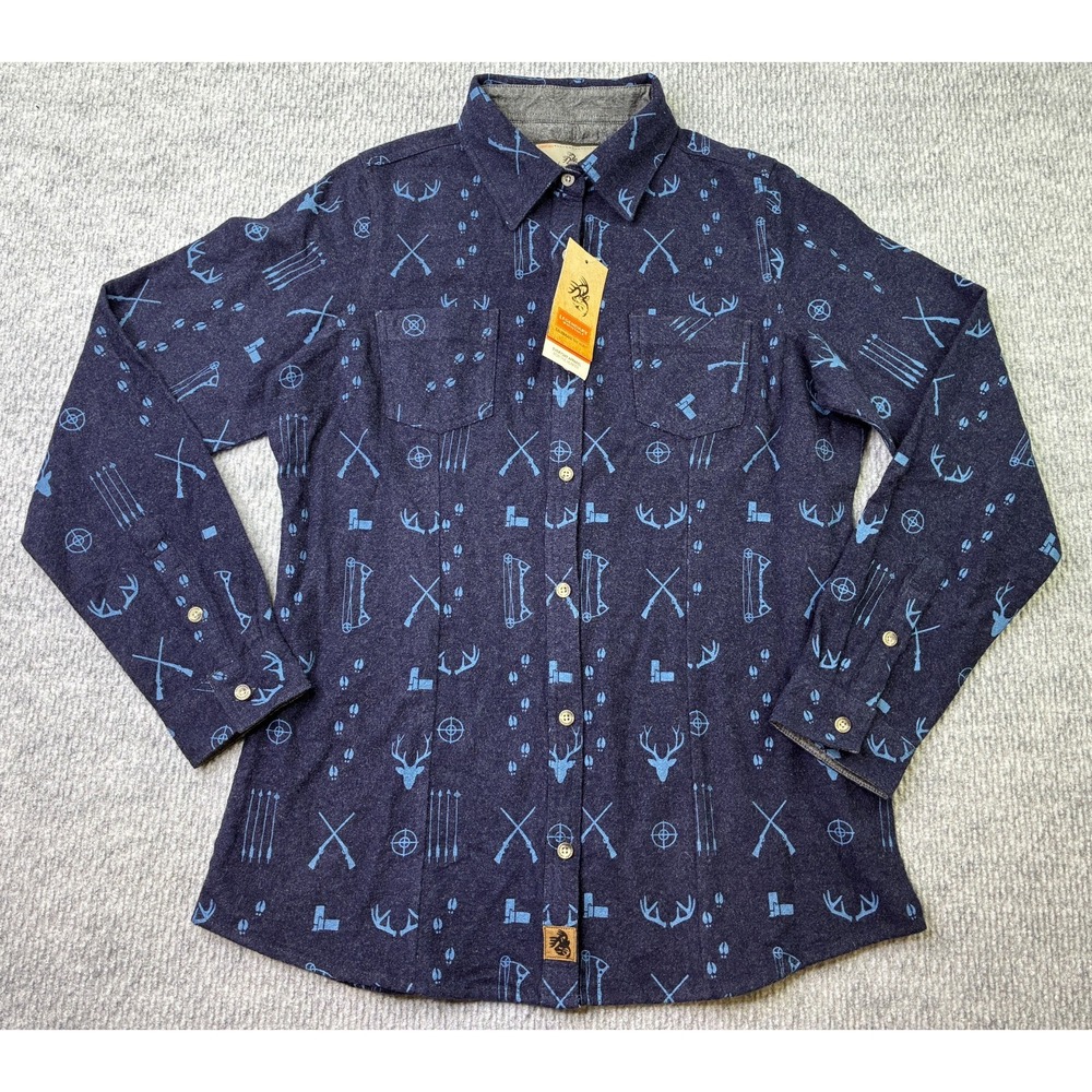 Legendary Whitetails Mens M Blue Hunting Print Button Up Shirt Deer NWT Cotton